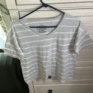 Nanavatee light gray / white v neck tee, Sz S, cotton slub